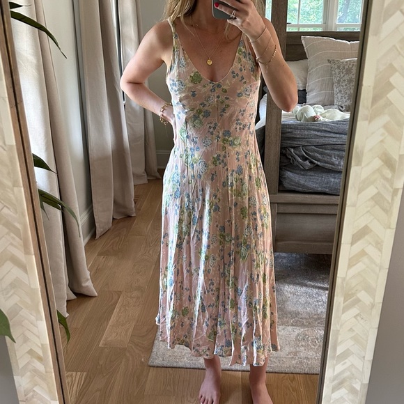 Zara Floral Maxi Dress with V Back, Rolled Shoulder detail - Picture 2 of 10